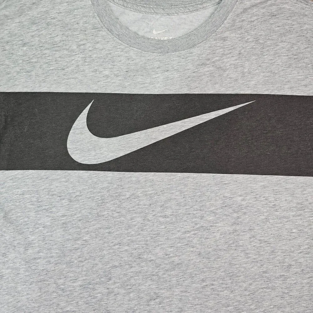 Nike Dri-FIT Tee Men's Large Gray Swoosh Athletic Workout Training Shirt